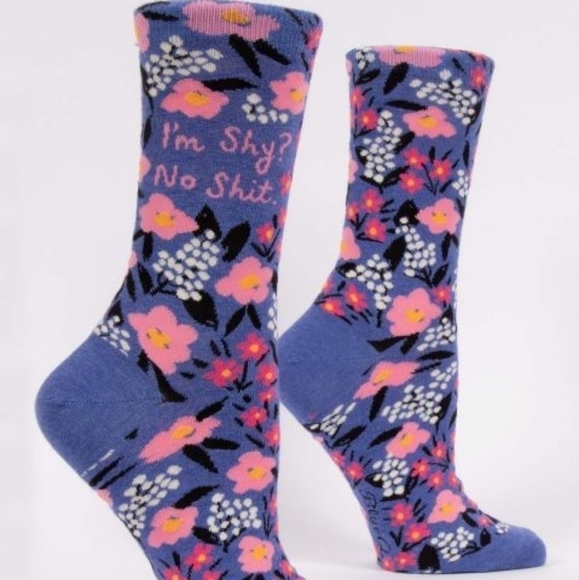 Socks--𝅺I'm Shy? No Sh*t! W crew socks--Blue Q - Picture 2 of 4